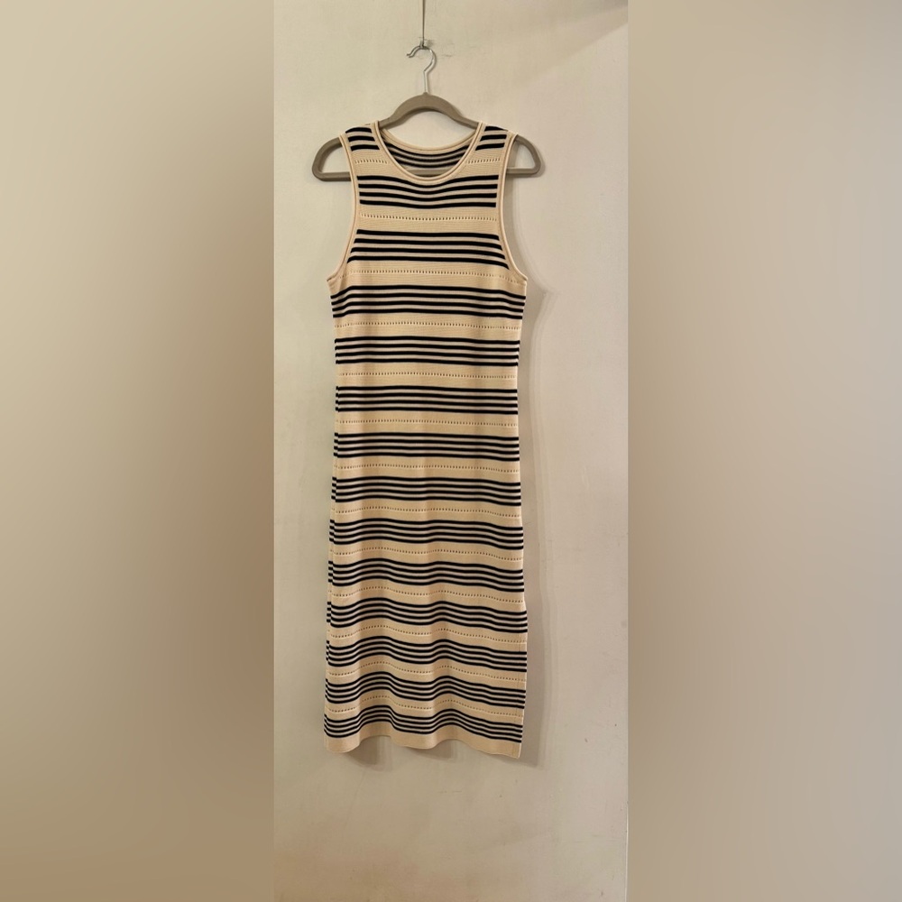 Striped Sleeveless Dress - medium Black and Cream
